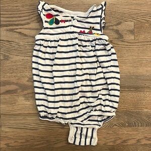 EUC Striped Baby Romper with Embroidered Details